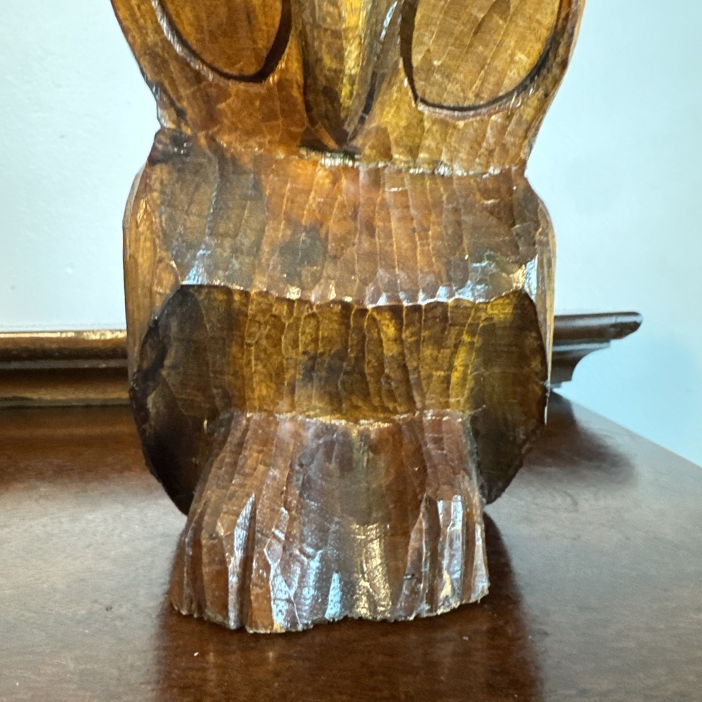 8.5" Carved Wooden Owl Primitive Handmade Wood Owl Barn Owl Vintage - Picture 8 of 11